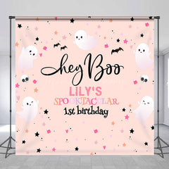Lofaris Personalized Hey Boo 1st Birthday Backdrop Pink Halloween Spooktacular Theme Custom Name Cute Ghost Party Decor