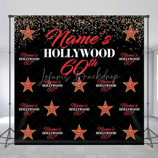 Lofaris Personalized Hollywood 60th Birthday Custom Backdrop with Gold Glitter and Red Stars Glamorous Party Decor
