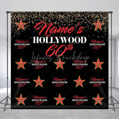 Lofaris Personalized Hollywood 60th Birthday Custom Backdrop with Gold Glitter and Red Stars Glamorous Party Decor