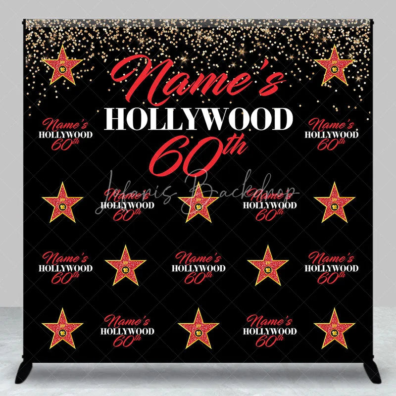 Lofaris Personalized Hollywood 60th Birthday Custom Backdrop with Gold Glitter and Red Stars Glamorous Party Decor