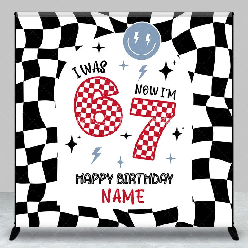 Lofaris Personalized I Was 6 Now am 7 Custom Birthday Backdrop Retro Checkered Racing Theme Party Decoration
