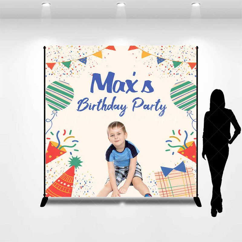 Lofaris Personalized Kid Birthday Party Colorful Backdrop Custom Name Confetti and Balloon Banner