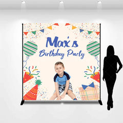 Lofaris Personalized Kid Birthday Party Colorful Backdrop Custom Name Confetti and Balloon Banner
