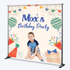 Lofaris Personalized Kid Birthday Party Colorful Backdrop Custom Name Confetti and Balloon Banner