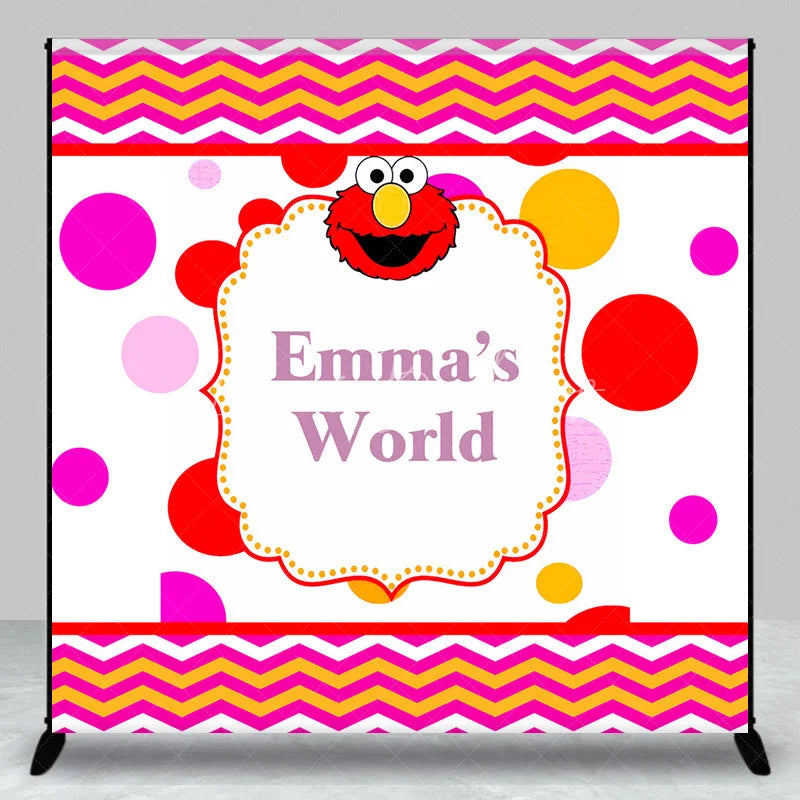 Lofaris Personalized Kids Monster World Birthday Backdrop Red Furry Friend Inspired Custom Name Polka Dot Party Decor
