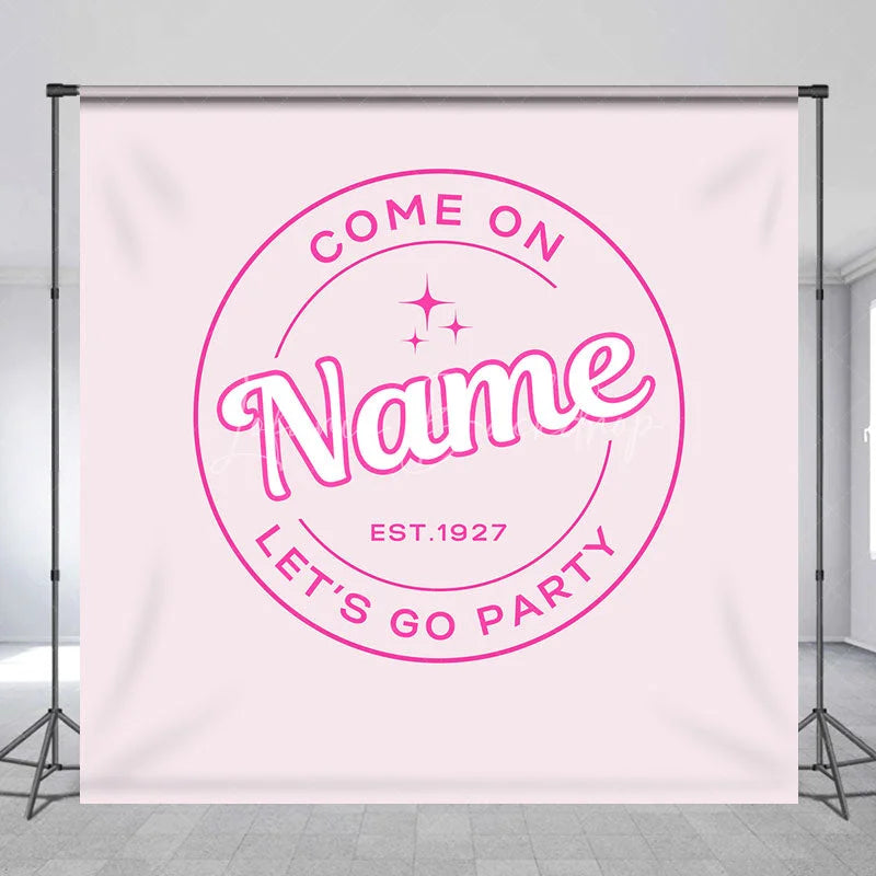 Lofaris Personalized Let is Go Party Custom Birthday Backdrop Retro Pink Circle Logo and Minimalist Event Decor