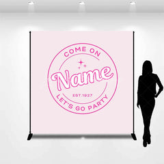 Lofaris Personalized Let is Go Party Custom Birthday Backdrop Retro Pink Circle Logo and Minimalist Event Decor