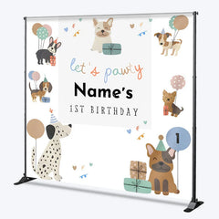 Lofaris Personalized Let is Pawty Custom Birthday Backdrop Cute Puppy Dogs and Balloons 1st Decoration