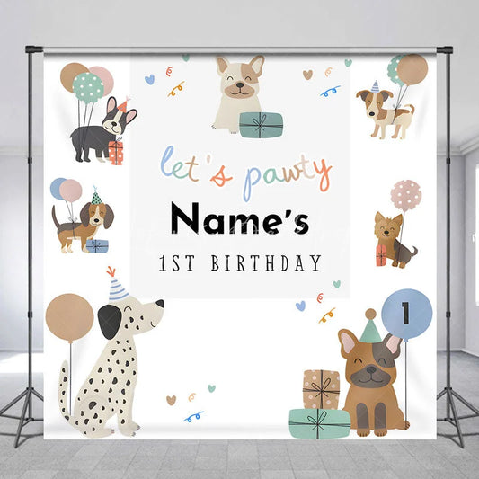 Lofaris Personalized Let is Pawty Custom Birthday Backdrop Cute Puppy Dogs and Balloons 1st Decoration
