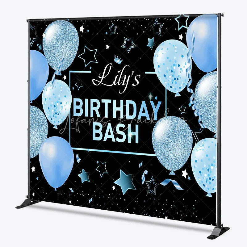Lofaris Personalized Light Blue Glitter Balloons Custom Birthday Backdrop Black Stars and Confetti Party Decoration