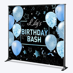 Lofaris Personalized Light Blue Glitter Balloons Custom Birthday Backdrop Black Stars and Confetti Party Decoration