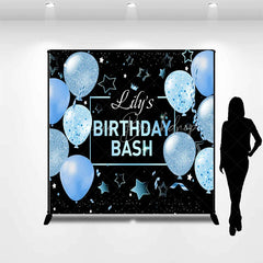 Lofaris Personalized Light Blue Glitter Balloons Custom Birthday Backdrop Black Stars and Confetti Party Decoration