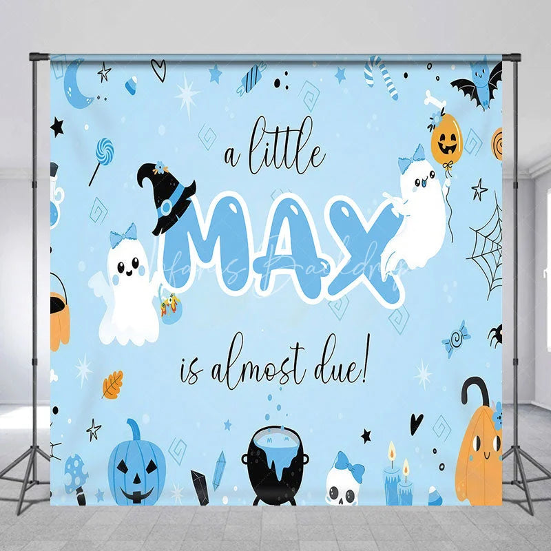 Lofaris Personalized Light Blue Halloween Baby Shower Custom Backdrop Cute Ghosts and Pumpkins for Little One Due