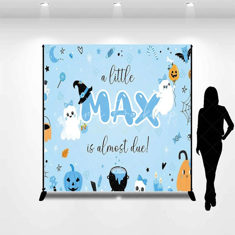 Lofaris Personalized Light Blue Halloween Baby Shower Custom Backdrop Cute Ghosts and Pumpkins for Little One Due
