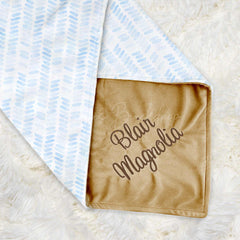 Lofaris Personalized Light Blue Stripe Minky Baby Blanket
