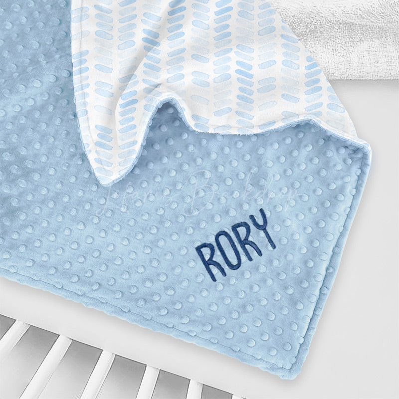 Lofaris Personalized Light Blue Stripe Minky Baby Blanket