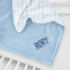 Lofaris Personalized Light Blue Stripe Minky Baby Blanket