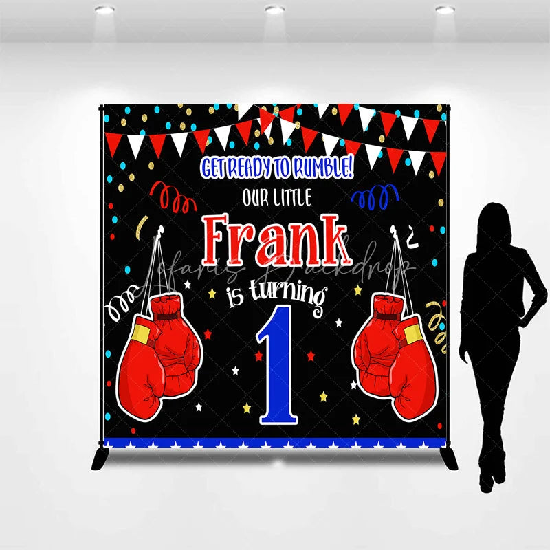 Lofaris Personalized Little Champ First Birthday Backdrop Boxing Theme with Red Gloves Custom Name Main Event Party