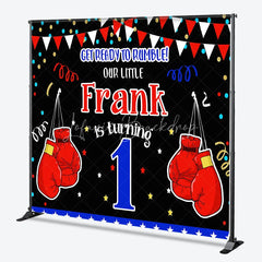 Lofaris Personalized Little Champ First Birthday Backdrop Boxing Theme with Red Gloves Custom Name Main Event Party