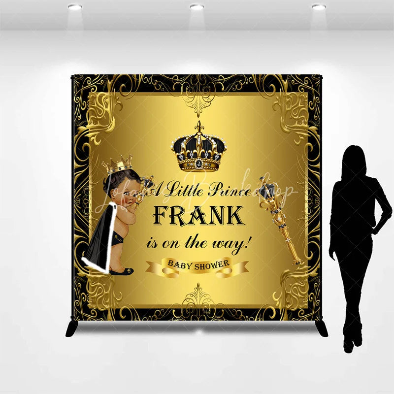 Lofaris Personalized Little Prince Baby Shower Backdrop Royal Black and Gold Crown African American Boy Decor