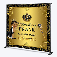 Lofaris Personalized Little Prince Baby Shower Backdrop Royal Black and Gold Crown African American Boy Decor