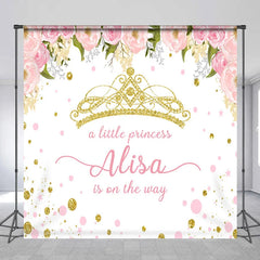 Lofaris Personalized Little Princess Baby Shower Backdrop Pink and Gold Floral Crown Girl Party Decor