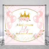 Lofaris Personalized Little Princess Backdrop for Girl Pink and Gold Royal Crown Balloons Custom Name Birthday or Baby Shower
