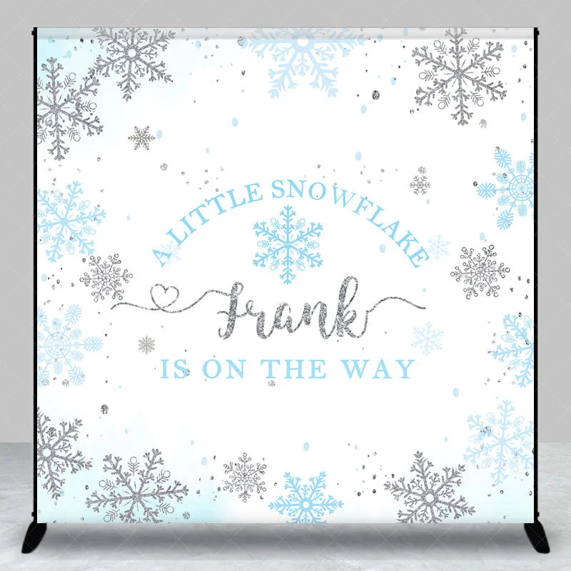 Lofaris Personalized Little Snowflake Baby Shower Backdrop Blue and Silver Glitter Winter Wonderland Decor for Boy