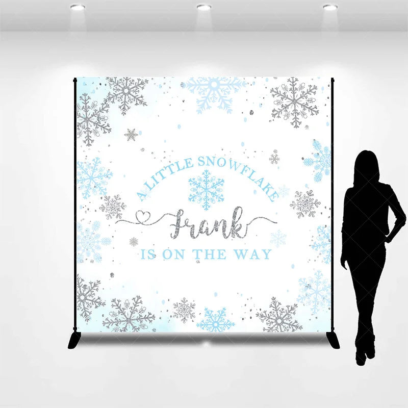 Lofaris Personalized Little Snowflake Baby Shower Backdrop Blue and Silver Glitter Winter Wonderland Decor for Boy