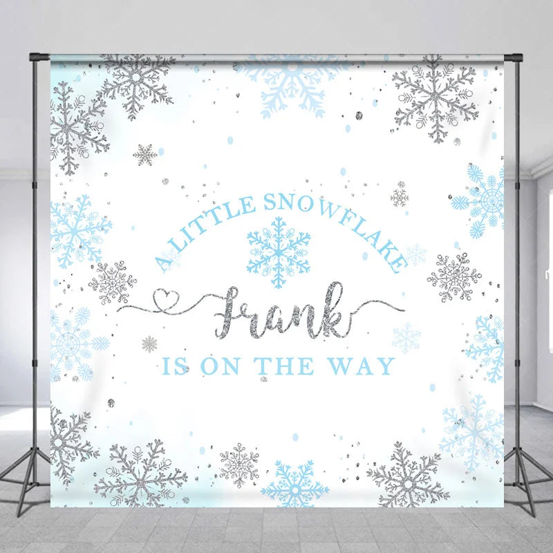 Lofaris Personalized Little Snowflake Baby Shower Backdrop Blue and Silver Glitter Winter Wonderland Decor for Boy