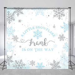 Lofaris Personalized Little Snowflake Baby Shower Backdrop Blue and Silver Glitter Winter Wonderland Decor for Boy