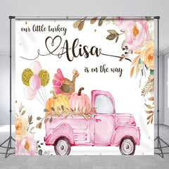 Lofaris Personalized Little Turkey Baby Shower Backdrop Pink Truck Pumpkin Fall Floral Girl Party Decor