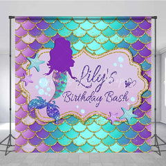 Lofaris Personalized Mermaid Custom Birthday Backdrop Purple Teal Gold Scales Girls Party Photography Background