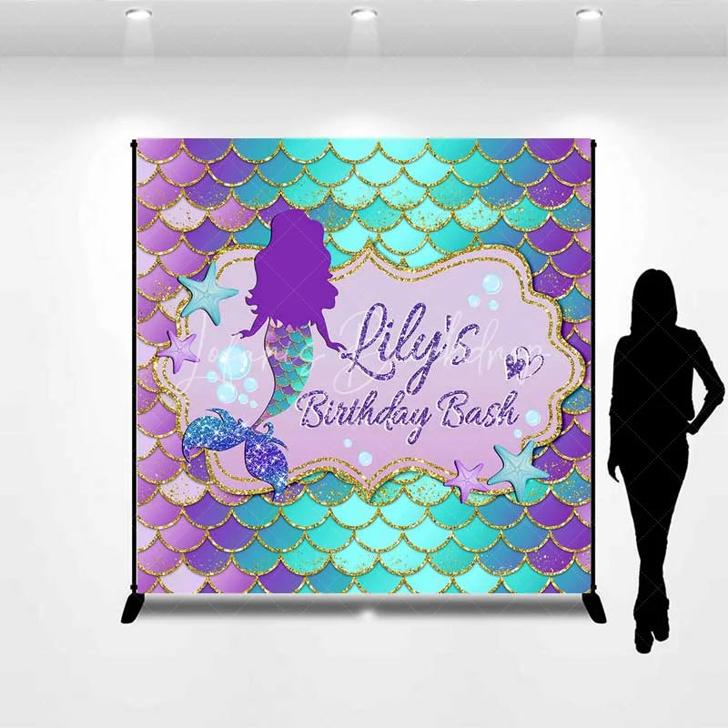 Lofaris Personalized Mermaid Custom Birthday Backdrop Purple Teal Gold Scales Girls Party Photography Background
