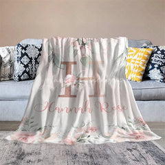 Lofaris Personalized Monogram Blanket for Girl Custom Initial H Pink Rose Floral Nursery Decor Swaddle