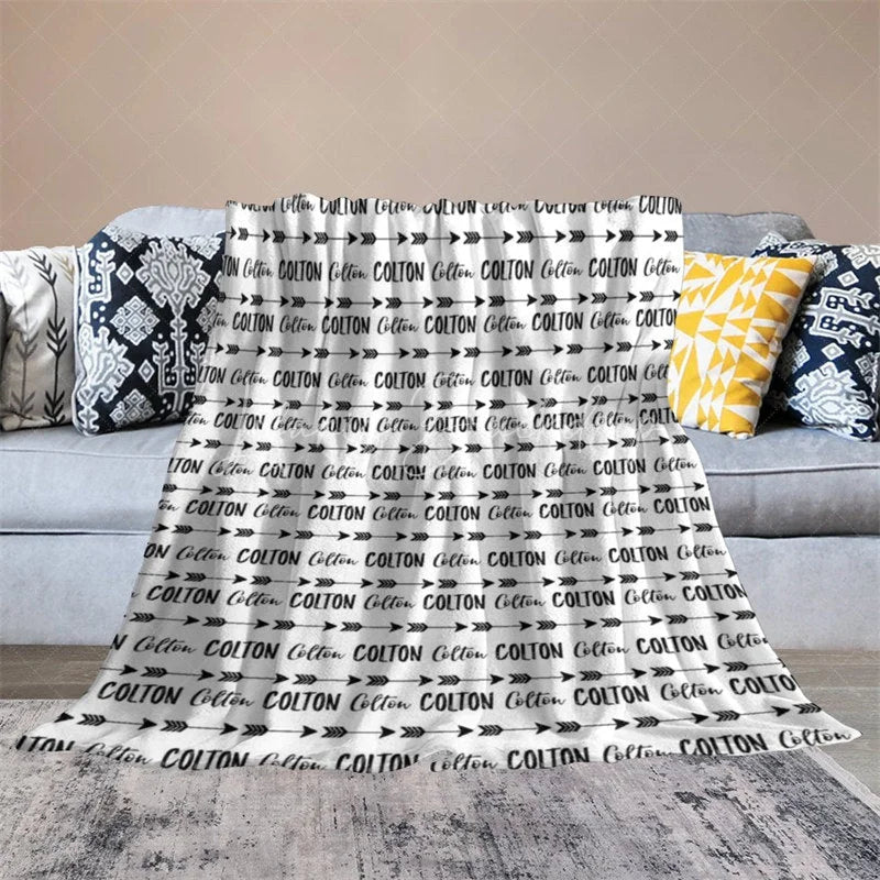 Lofaris Personalized Name Blanket for Baby Boy Modern Boho with Arrows in Black and White Custom Nursery Decor Gift