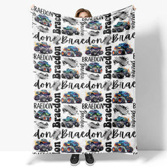 Lofaris Personalized Name Blanket for Boy Custom Monster Truck Baby Racing Car Nursery Decor Swaddle