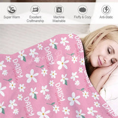 Lofaris Personalized Name Blanket for Girl Custom Baby with Daisy Pink Floral Nursery Decor Swaddle