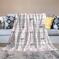Lofaris Personalized Name Blanket for Girl Custom Baby with Elephant Pink and Grey Nursery Decor Swaddle