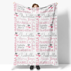 Lofaris Personalized Name Blanket for Girl Custom Baby with Hearts Pink and Grey Nursery Decor Swaddle