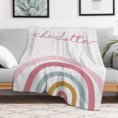 Lofaris Personalized Name Blanket for Girl Custom Boho Rainbow Polka Dot Pastel Nursery Swaddle Decor