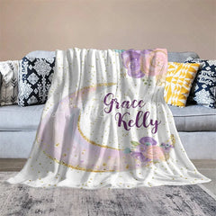 Lofaris Personalized Name Blanket for Girl Custom Moon and Stars Pastel Floral Nursery Decor Swaddle