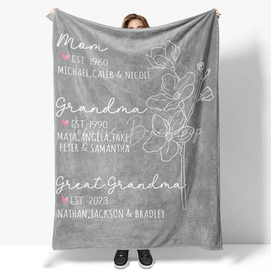 Lofaris Personalized Name Blanket for Mom Grandma Custom Kids Names Est Date Floral Throw Mother’s Day Family Gift