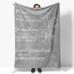 Lofaris Personalized Name Blanket for Mom Grandma Custom Kids Names Est Date Floral Throw Mother’s Day Family Gift
