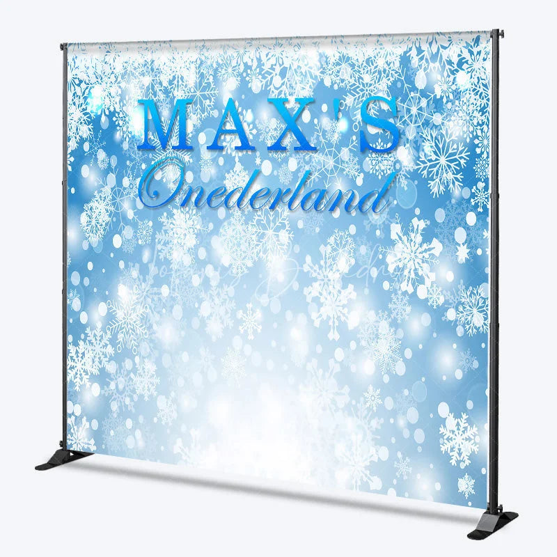 Lofaris Personalized Onederland 1st Birthday Backdrop Winter Wonderland Blue Snowflakes Background Custom Name Boys Party Decor
