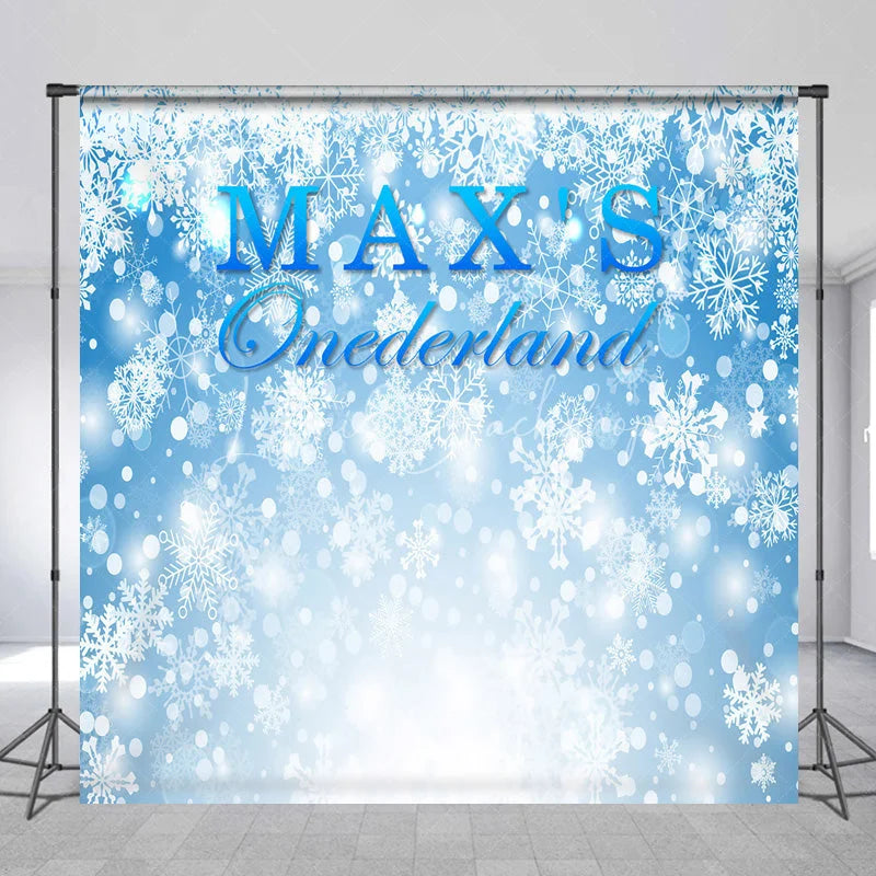 Lofaris Personalized Onederland 1st Birthday Backdrop Winter Wonderland Blue Snowflakes Background Custom Name Boys Party Decor