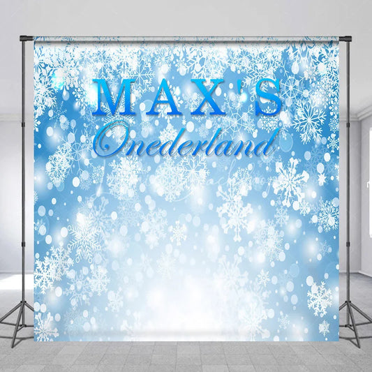 Lofaris Personalized Onederland 1st Birthday Backdrop Winter Wonderland Blue Snowflakes Background Custom Name Boys Party Decor