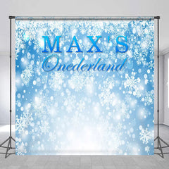 Lofaris Personalized Onederland 1st Birthday Backdrop Winter Wonderland Blue Snowflakes Background Custom Name Boys Party Decor