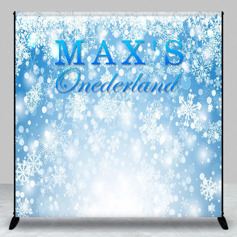Lofaris Personalized Onederland 1st Birthday Backdrop Winter Wonderland Blue Snowflakes Background Custom Name Boys Party Decor