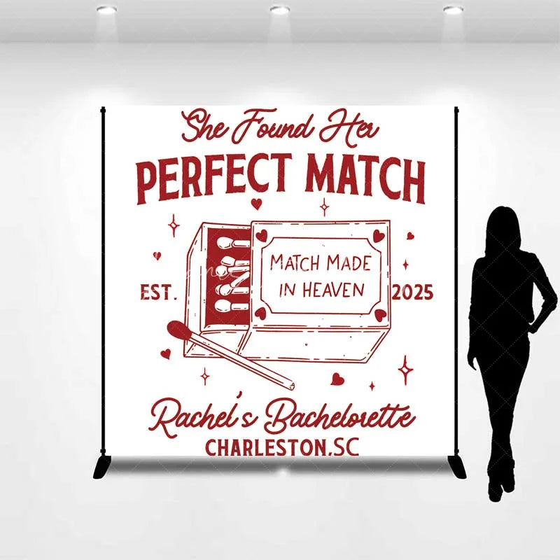 Lofaris Personalized Perfect Match Bridal Shower Backdrop Bachelorette Party and Matchbox Theme Decoration
